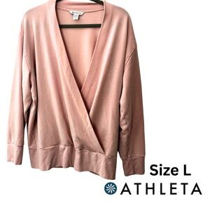 EUC Athleta Purana V-Neck Women's Wrap Front Sweatshirt in Orchid Pink